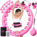 U1 Weighted Hula Hoop 30 Knots 19"-61" for Adults with Waist Trimmer Belt & Durable Wash Bag Bundle– Fitness Hoop for Exercise, Workout, Slimming & Home Gym, Light Pink