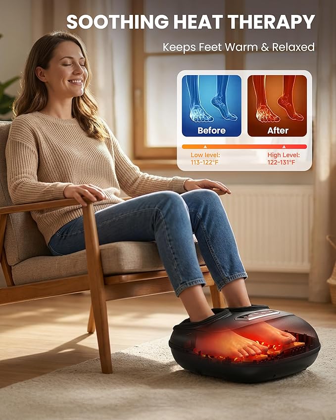 CILI Foot Massager with Heat, Shiatsu Foot Massager for Pain Relief & Plantar Fasciitis, Electric Heated Feet Massager with Kneading, Compression & Vibration, Washable Sleeve, FSA Eligible HSA
