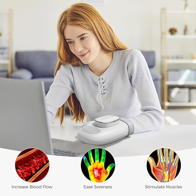 WUX Hand Massager with Heat Compression Relief, 3 Massage 4 Temperatures 5 Compression Models Therapy Glove, Arthritis & Wrist Carpal Tunnel Muscles Pressure Point Therapy, Ideal Gifts for Women/Men