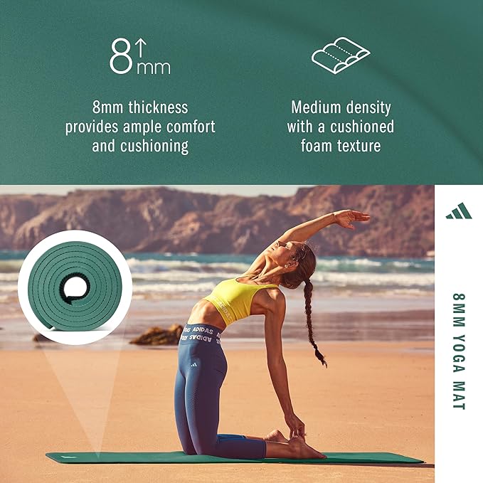 adidas Yoga Mat - Eco Friendly - Non Slip, Durable Textured Surface, 8mm