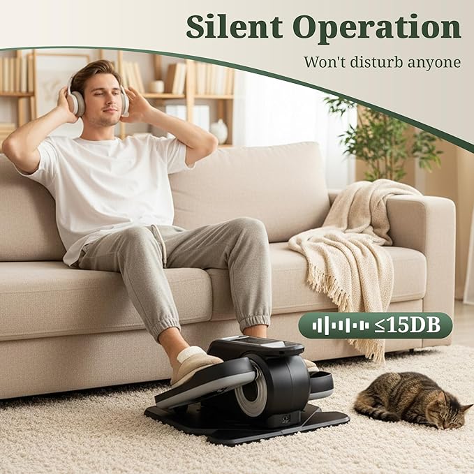 Under Desk Elliptical Machine, Portable Seated Pedal Exerciser with Remote Control, 3 Modes & 12 Adjustable Speeds, Quiet Fully Assembled Electric Leg Exerciser for Seniors Home Office