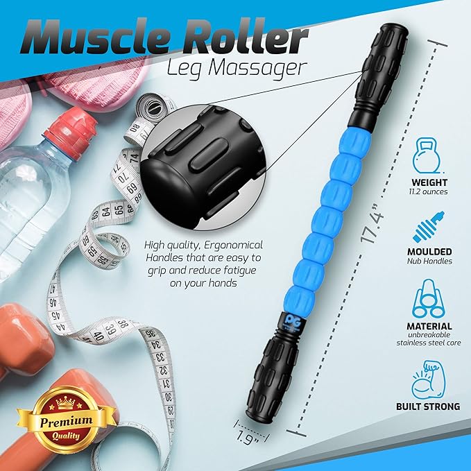 Physix Gear Roller Stick - Muscle Roller Massage Stick for Legs, The Stick Massage Roller for Deep Tissue Massaging Stick for Athletes, Physical Therapy Muscle Roller, Recovery Stick Roller