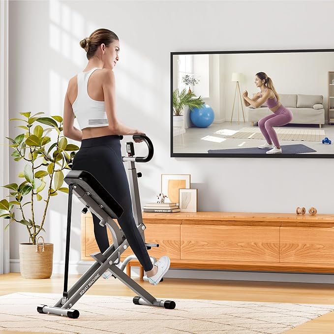 DlandHome Squat Machine, Squat Rowing Machine with Adjustable High-Strength Resistance Band for Home Gym, Foldable Leg Glute Trainer for Full Body 330lbs