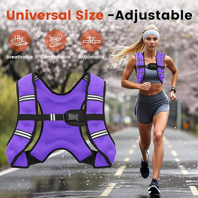 Weighted Vest, 6lb/8lb/10lb/12lb/16lb/20lb/25lb/30lb Weight Vest for Men Women, Body Weight Vests Adjustable with Reflective Stripe for Strength Training, Running, Workout, Jogging, Walking