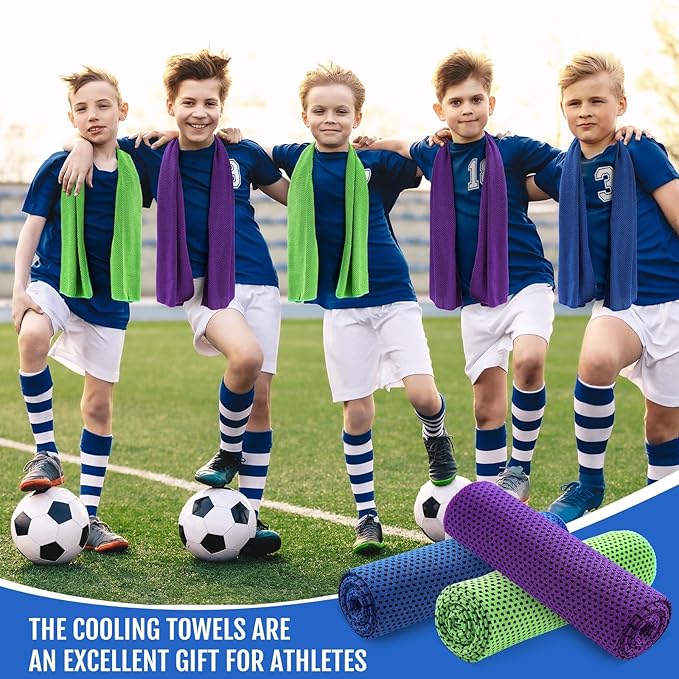 Hosuly 12 Pieces Cooling Towels for Hot Weather Soft Breathable Cold Towel Yoga Towels for Sweat, Sports, Workout, Fitness, Gym, Running, Travel Camping, 12 x 40 Inch (Dark Blue, Green, Purple)