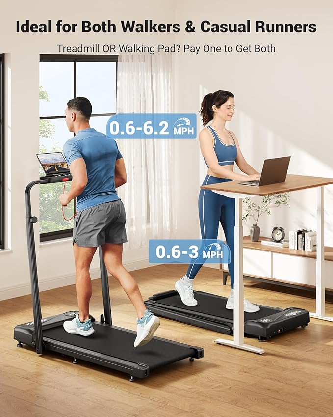 THERUN Walking Pad, 2 in 1 Foldable Treadmills for Home, 2.5HP Under Desk with Handle Bar, 16" Widened Running Belt, with Remote Control