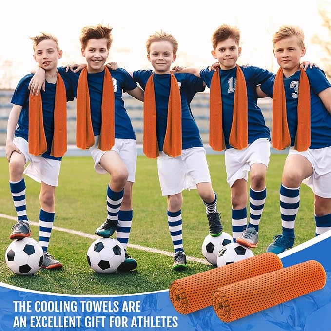 Hosuly 12 Pieces Cooling Towels for Hot Weather Soft Breathable Cold Towel Yoga Towels for Sweat, Sports, Workout, Fitness, Gym, Running, Travel Camping, 12 x 40 Inch (Orange)