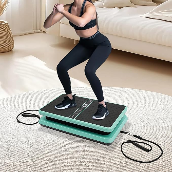 Vibration Plate Exercise Machine, 2 Resistance Bands Full-Body Workout Machine, 330LBS Load 200W Exercise Vibrating Platform, Dual Control Vibration Plate for Circulation, Green