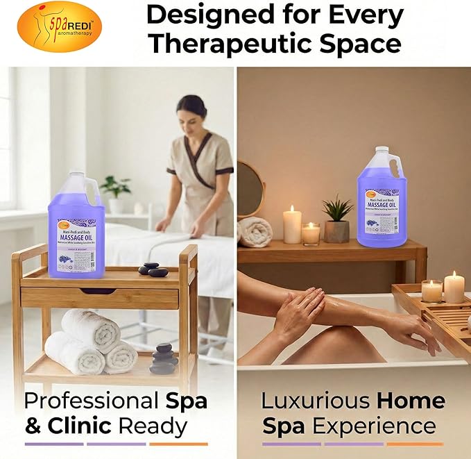 SPA REDI Professional Massage Oil – Expert Body Treatment & Skin Nourishment | Effortless Glide, Uninterrupted Flow for Deeply Therapeutic Sessions, Ensuring Refreshed & Satisfied Clients 128 Oz
