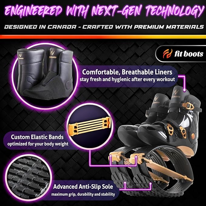FIT BOOTS for Women Exercise - Premium Moon Shoes for Jumping, Kangaroo Shoes for Training, Cardio & Fun, Joint-Friendly, Rebounder Jumps Boots for Adults & Kids, Bouncy Workout (Women-Gold)
