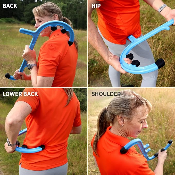 Tiger Tail Tiger Cane Back & Neck Massager – Trigger Point Deep Tissue Acupressure Therapy Cane Massage Hook with 7 Gription Knobs, 2-Piece Massage Tool for Muscle Knot & Shoulder Pain Relief, Orange