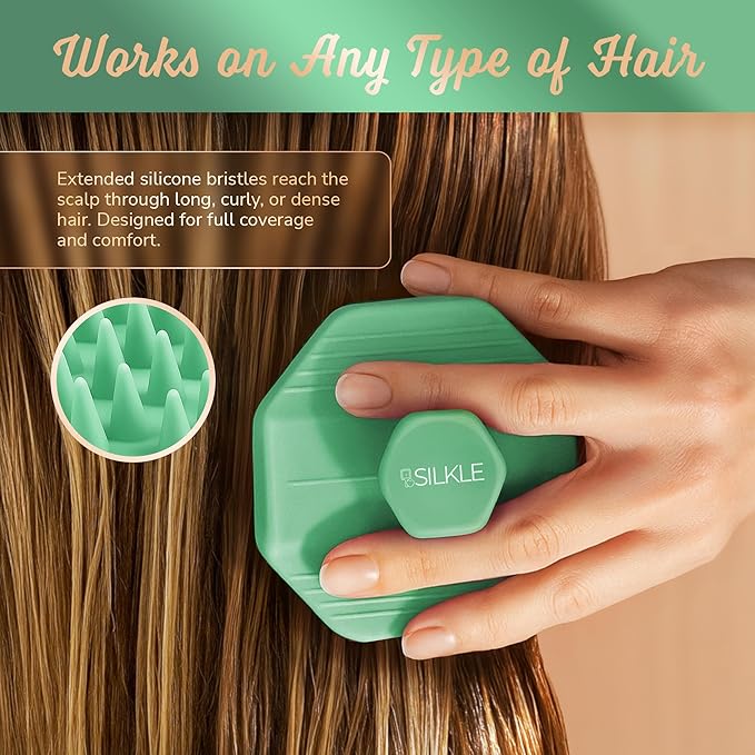 Scalp Massager Shampoo Brush – Silicone Scalp Scrubber for Hair Growth & Dandruff Removal, One-Piece, Non-Slip Handle, Soft Bristles, Wet/Dry Shower Scalp Exfoliator for All Hair Types – Green