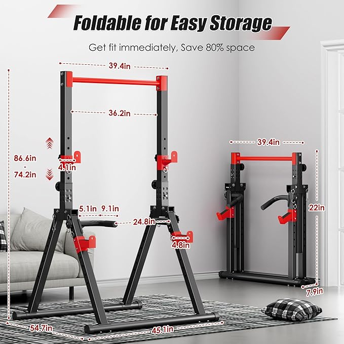 soges Foldable Power Tower, Pull Up Dip Station for Home Gym, 500 LBS Capacity Power Tower with Triangular Design, Adjustable Height Pull Up Bar for Full Body Workout