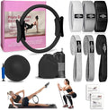 Pilates Essentials Kit for Home Women, Pilates Equipment for Workouts, 6 Fabric Resistance Bands, 12 Inch Magic Circle Yoga Ring, Mini Exercise Ball, Great Exercise Accessories