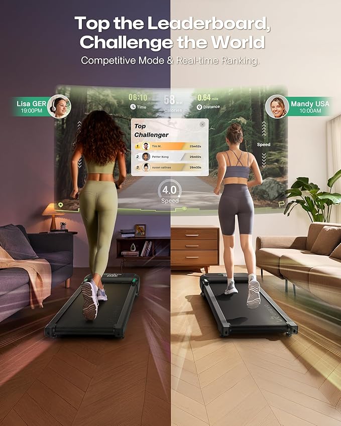 UREVO Auto Incline Walking Pad with AI App, Brushless Quiet Motorized Treadmill for Apartments, 9% Power Incline Standing Desk Treadmill, 12-Point Shock Absorption & Immersive Hiking