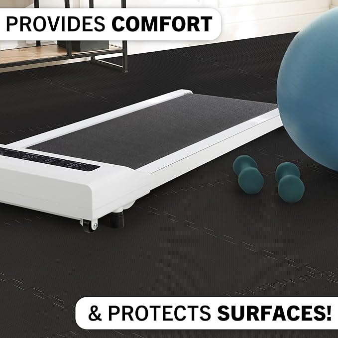 EVA Foam Mat Tiles 4-Pack - 16 SQ FT of Interlocking Padding for Garage, Playroom, or Gym Flooring - Workout Mat or Baby Playmat by Stalwart (Black)