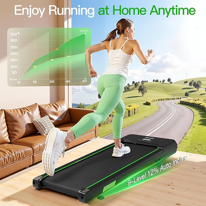 Akluer Walking Pad with 12% Auto Incline, Under Desk Treadmills for Home and Office, 2.5HP Quiet Portable Walking Pad with Smart App Scenic Routes & Bluetooth Speaker for Home Hiking