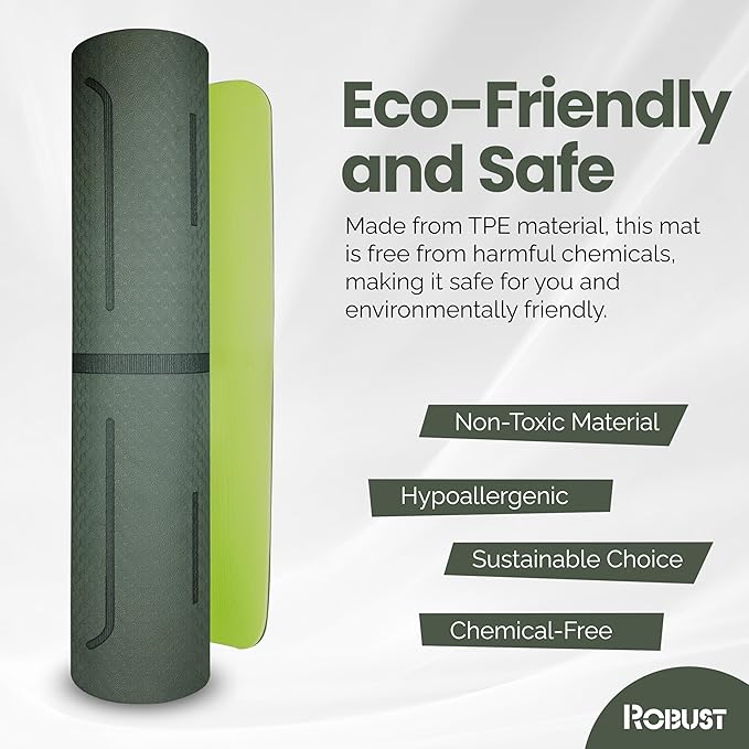 Robust Extra Thick Yoga Mat 1/4 & 1/3 & 2/5 Inch - Non Slip Exercise Mat with Alignment Lines, Carrying Strap, TPE Eco-Friendly Material for Knee Support, Sweat-Proof 72" x 24" for Women & Men