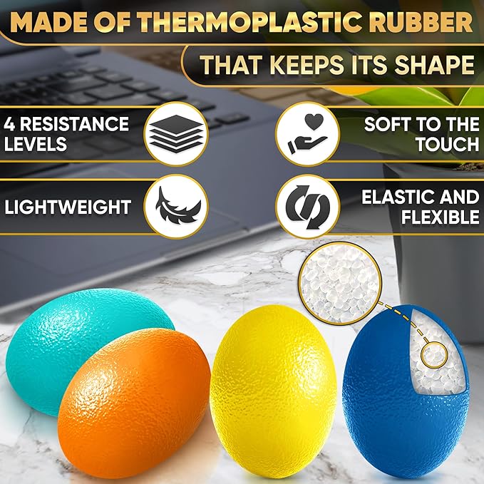 4 Pcs Squeeze Balls for Hand Therapy - 4 Resistance Levels Hand Exercise Balls for Arthritis, Pleasant to Touch & Lightweight - Physical Therapy Ball for Recovery, Stress Relief, Grip Strength, Focus