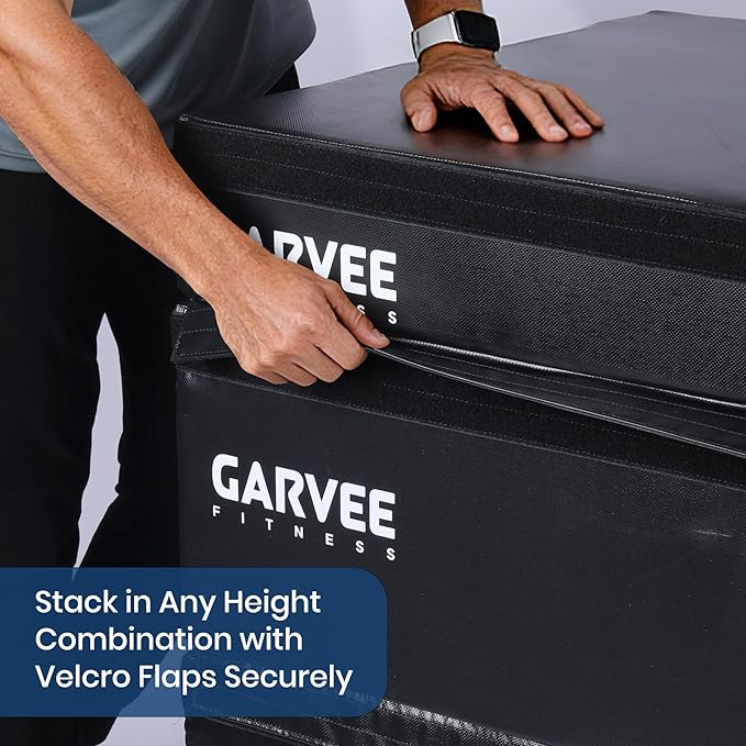 Garvee Stackable Plyo Box 6/12/20 Inch, Adjustable Plyometric Jump Box, Soft Foam Step Up Boxes for Home Gym Workouts, Soft Plyo Box for Professional Strength, HIIT, Step-Ups, and Agility Training