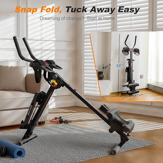 TOUSAINS 3 in 1 Ab Machine, Foldable Rowing Machine & Cable System, Core Trainer for Abdominal Workout, 4-Level Height & 2 Resistance Levels, All-in-One Home Gym Equipment for Weight Loss & Sculpting