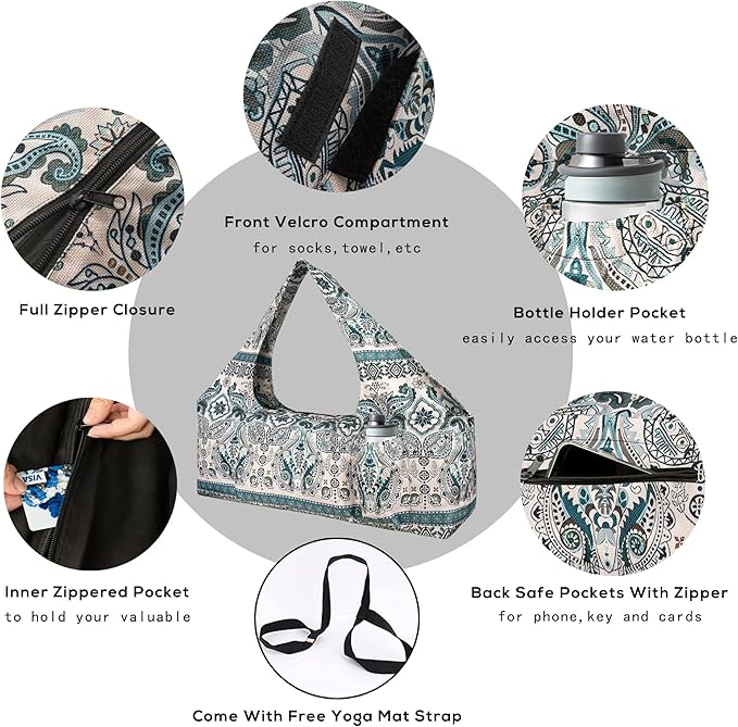 Yoga Mat Bag - Large Yoga Bag with Yoga Mat Strap, Zipper and Pockets - Yoga Bags and Carriers Fits All Your Stuff - Personalized Yoga Mat Bags for Women Fits Most Size Mats