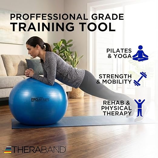 THERABAND Pro Series Exercise Ball, 30" Blue Stability Ball for 6'2"–6'8" Users, Anti-Burst Yoga & Pilates Ball, Balance & Core Trainer, For Athletes Fitness at Gym & Home