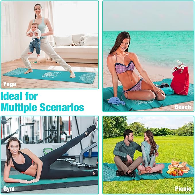 MoKo Hot Yoga Towel, Non-Slip Yoga Mat Towel with Grip Dots, 74.4"×27.3" Yoga Mat Cover for Pilates, Fitness, Meditation, Swimming Pool, Beach, Travel Yoga Mat with Corner Pockets
