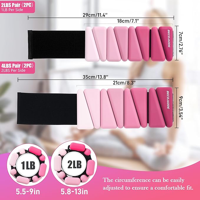 Ankle Weights for Women Wrist Weights Set of 2 (1 lb/2 lb Each) Adjustable Arm Leg Weight for Womens Men Suitable for Walking Swimming Running Pilates Yoga Gym