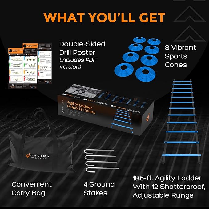 Soccer Training Equipment Agility Ladder Set, Sports Speed & Agility Training Equipment Kit with Cones & Drills, Speed Training Ladder for Footwork, Football Training Equipment