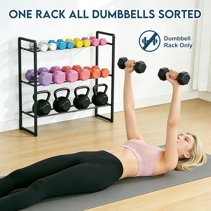 LOFTEY 3 Tier Dumbbell Rack, Weight Rack for Home Gym Dumbbells, 330 Lbs Capacity Weight Holder, Dumbbell Rack Stand Only
