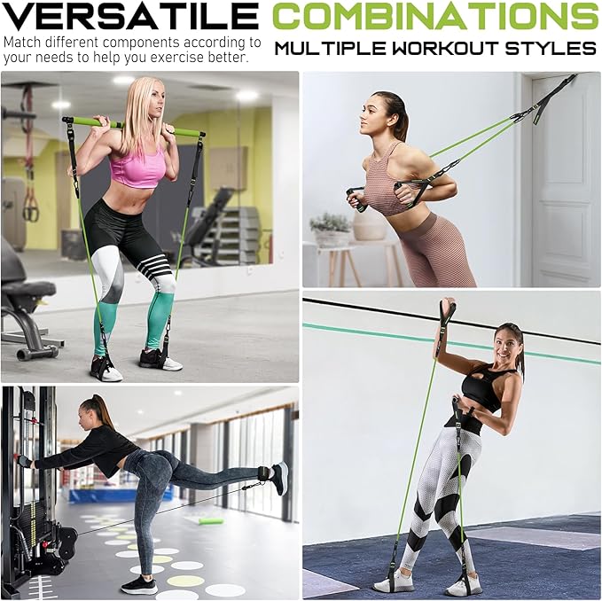 Pilates Bar Kit with Resistance Bands, Multifunctional Pilates Bar for Women & Men with Heavy-Duty Metal Adjustment Buckle, Pilates Home Equipment for Full BodyWorkouts