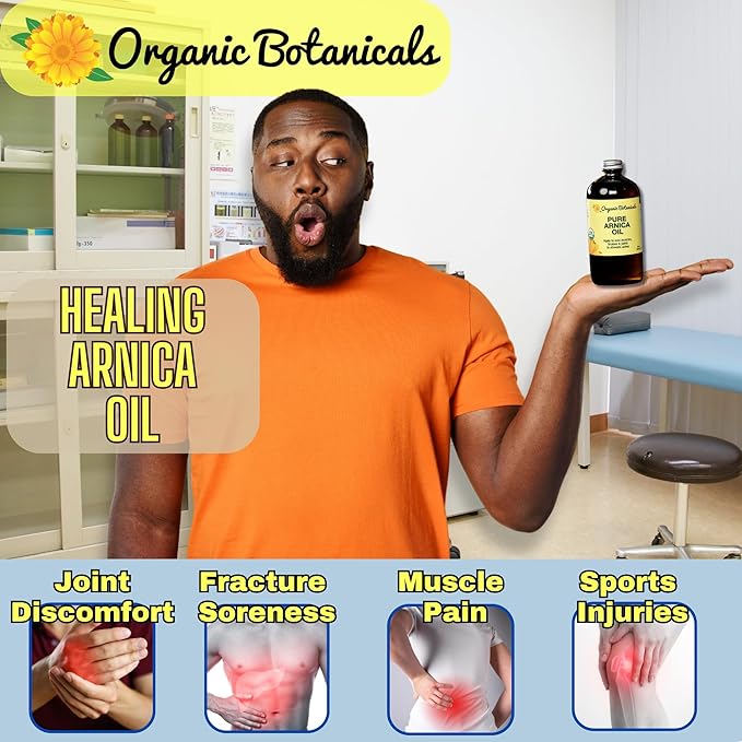 Arnica Oil - Pure Organic Muscle Discomfort Bottle - Arnica Montana Oil for Arthritis, Bruising & Swelling, Muscle, Joint Discomfort, and Sports Injuries, Arnica Massage Oil (8 oz)