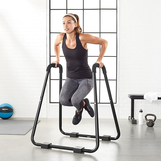 Amazon Basics Strength Training Dip Station for Home Gym, Portable Tricep Dips Bar, Black