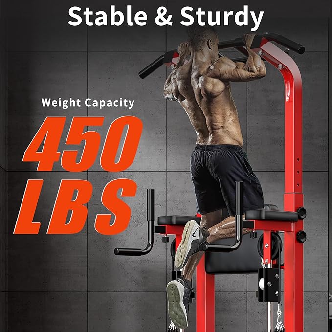 SogesHome Power Tower Pull Up Bar and Dip Station, Multi-Function Free Standing Pull Ups, Adjustable Height Dip Bar Strength Training Workout Equipment, Pull Up Stand Workout for Home Gym Exercise Equipment