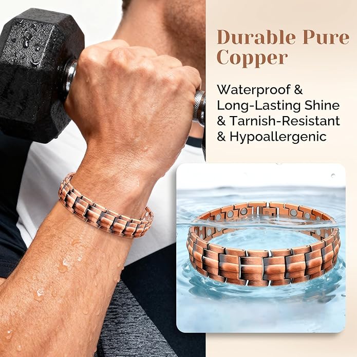 JEROOT Men's 99.99% Pure Copper Magnetic Bracelet, 3500 Gauss Magnets Adjustable with Sizing Tool