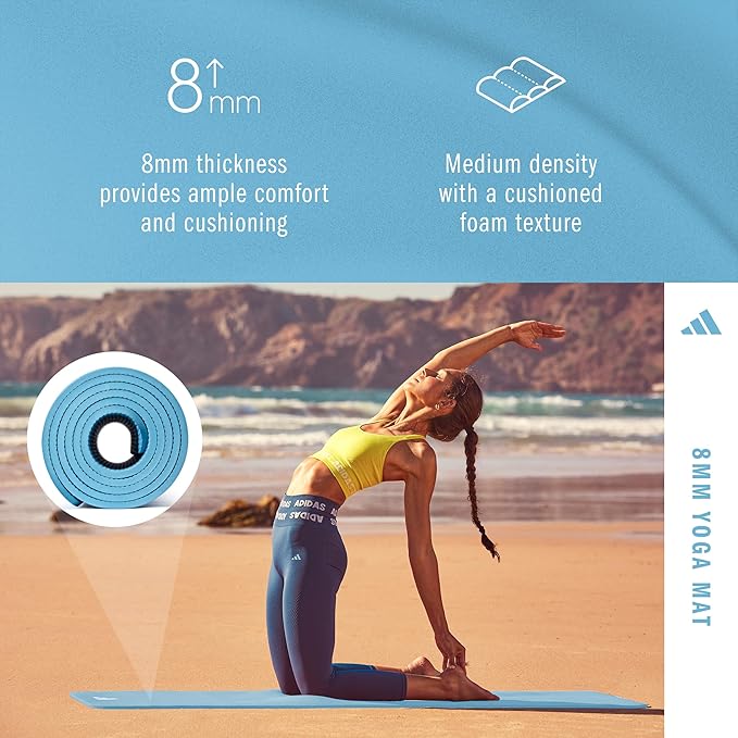 adidas Yoga Mat - Eco Friendly - Non Slip, Durable Textured Surface, 8mm