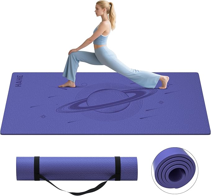 Large Yoga Mat, 72"x40"x0.4"Thick, Extra Wide Exercise Mat, Oversized Non Slip Workout Mat with Strap for Yoga, Pilates, Fitness, Home Gym Studio