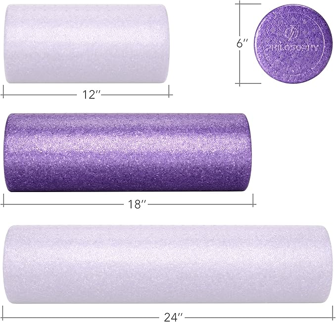 Philosophy Gym 18" High-Density Foam Roller for Exercise, Massage, Muscle Recovery - Round, Purple