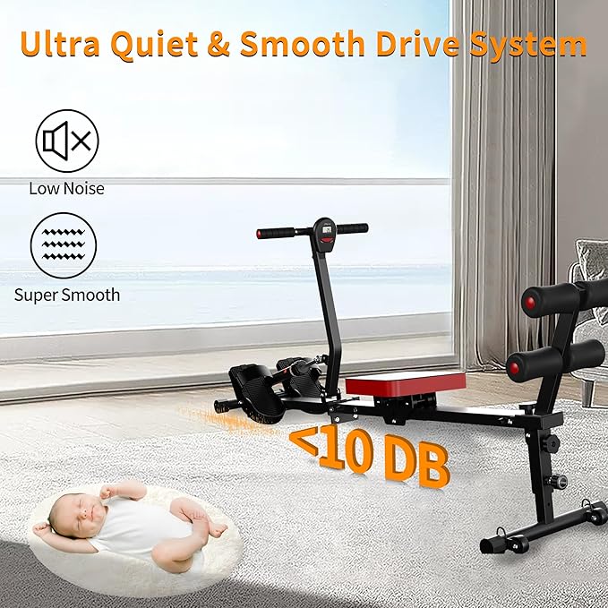 Magnetic Rowing Machine for Home Adjustable 8-Speed Booster Burn Fat & Sculpt Muscles Supports Up to 265 LBS Phone/Tablet-Ready Design
