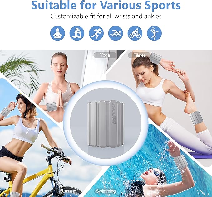 Wrist and Ankle Weights for Women & Men 2 Pack (1lb Each), Adjustable Silicone Wearable Arm & Leg Weights for Pilates, Gym, Yoga, Cardio, Strength Training
