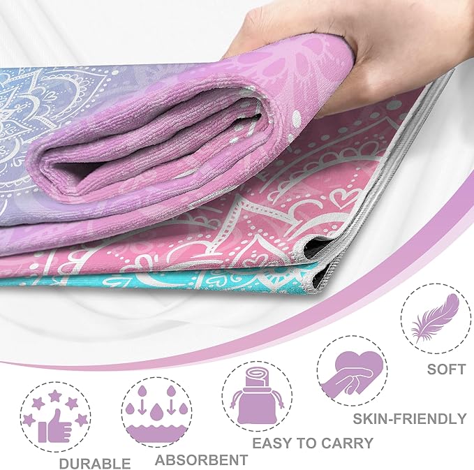 Yoga Towel,Absorbent Yoga Mat Towel for Hot Yoga Non Slip,Stylish Prints,Ideal for Workouts,Hot Yoga,Bikram,Pilates Equipment,72 x 27 in,Gradient Mandala