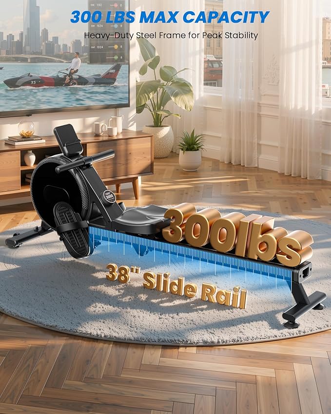 Magnetic Rower Machine, Whisper-Quiet Indoor Rowing Machine with 32-Level Tension, Space-Saving Foldable Design with Integrated Tablet Holder, Full Body Cardio Exercise Rower for Home Gym