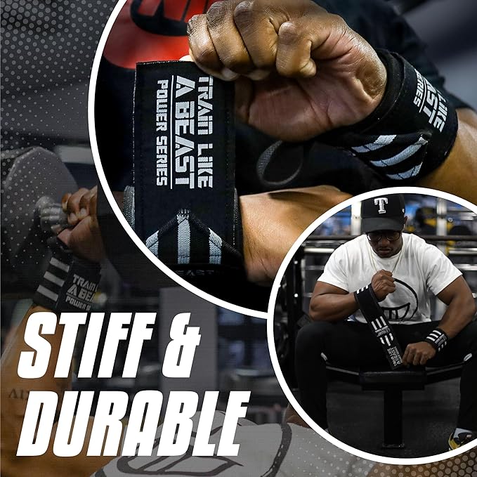 Beast Power Gear Stiff Wrist Wraps for Weightlifting 18” 24” 30” Premium Quality Wrist Support for Heavy Bench Press Powerlifting, Strength Training for Strong Men and Women