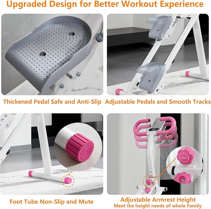 Stair Stepper for Home Gym Exercise, Vertical Climber Exercise Machine for Full Body Workout, Compact Folding Cardio Exercise Climber with Adjustable Handlebar (Pink)