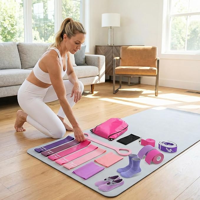 Pilates Kit for Home Workouts,15 Pcs Pilates Equipment Set for Women with Resistance Bands Yoga Socks Muscle Bandage