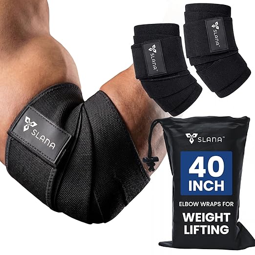 Elbow Wraps for Weightlifting – 40” Long Adjustable Compression - Elbow Sleeves Weightlifting Men with Hook-and-Loop Closure – Support for Heavy Pressing, Strength Training & Lifting Stability