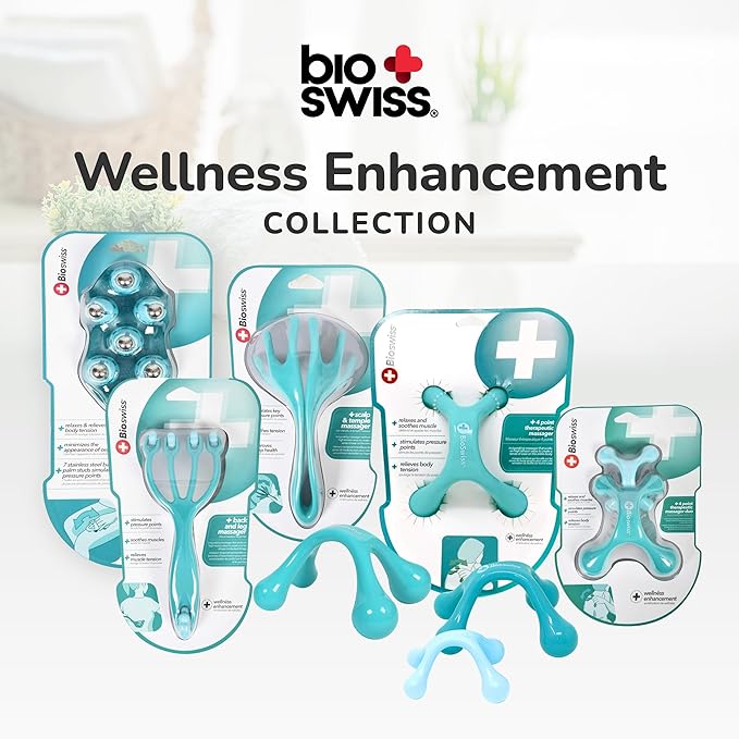 BioSwiss Head Massager, Handheld Scalp and Temple Tingler and Scratcher, Relaxing Hair and Head Stimulation Tool