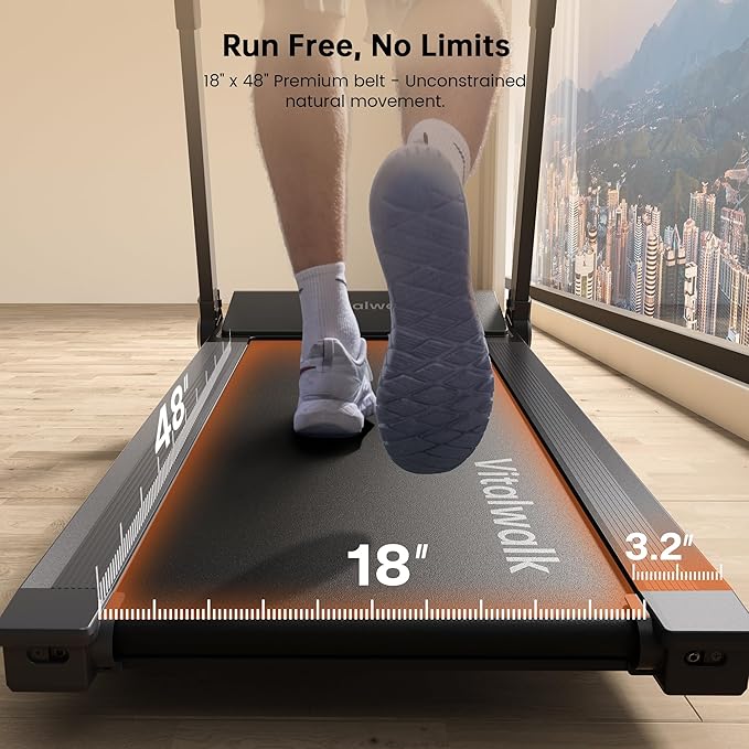 Foldable Treadmill with Auto Incline - Vitalwalk Commercial 48"x18" Wide Running Belt, 20% / 15% Incline, 10MPH, 3.5HP Brushless, Walking Pad Treadmill for Home, Auto Folding, No Installation, 350LBS
