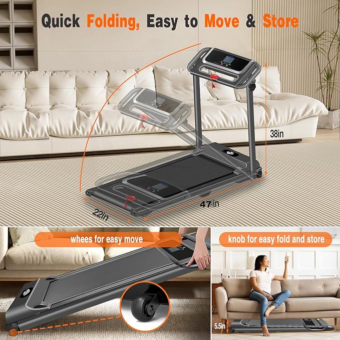 Treadmill with Handle Bar,3.0HP Walking Pad Treadmill,Portable Compact Walking Pad with Handle,Treadmills for Home Samll Space, Electric Small Treadmills,300 LBS Capaticy